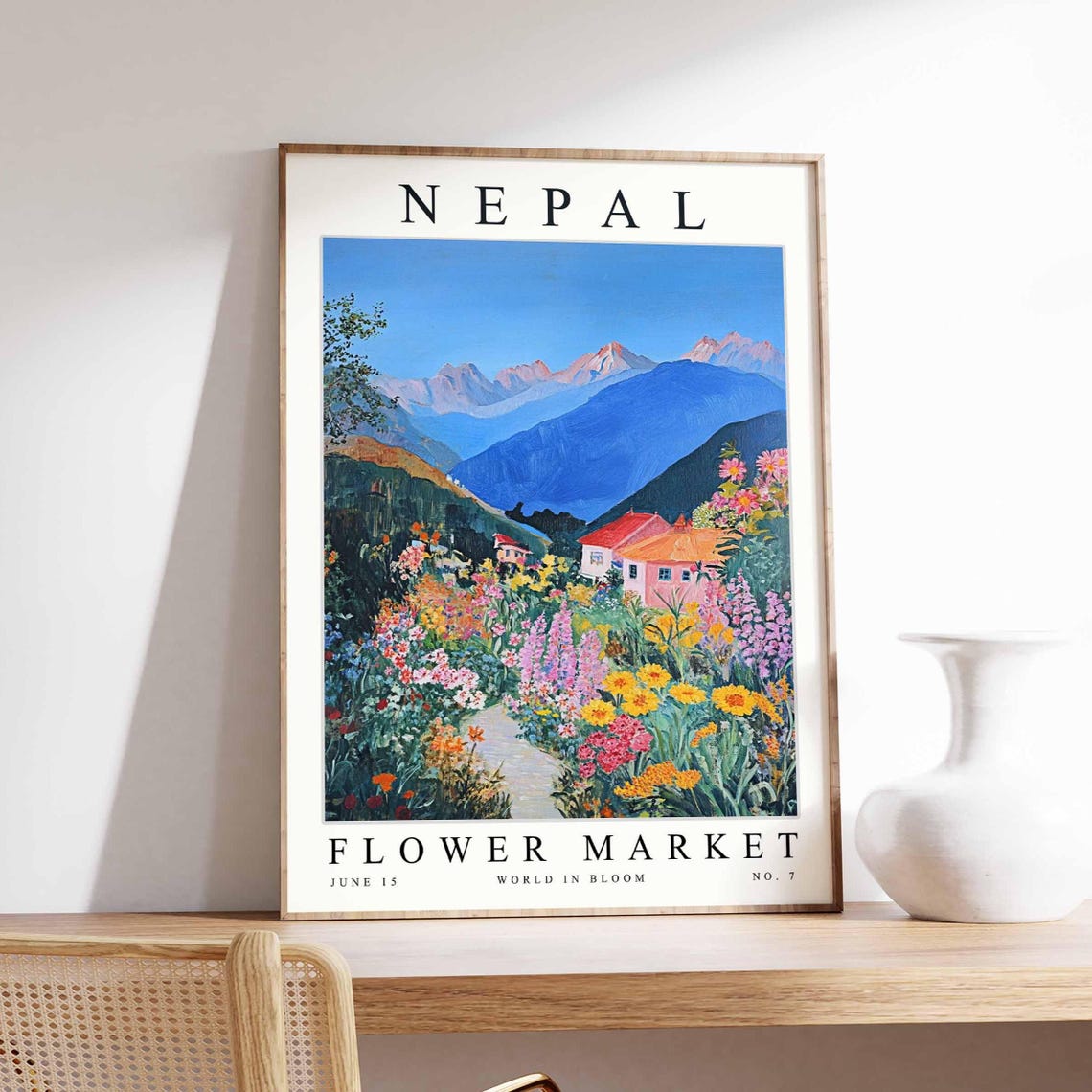 Nepal Flower Market Blue Hills Village Bloom Botanical Art Poster