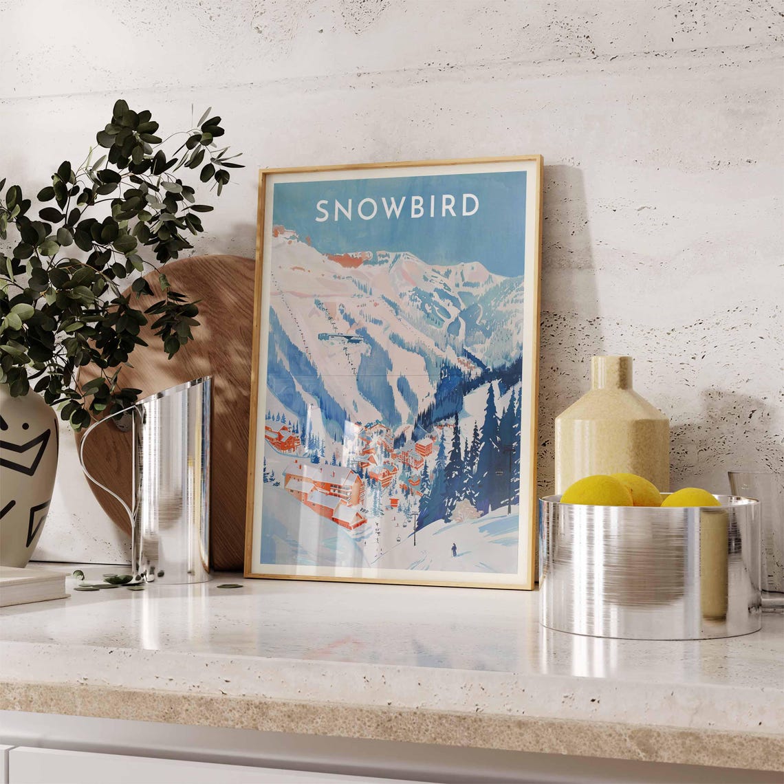 Snowbird Red Roofed Chalets Under the Snowy Peaks Utah Poster - Image 2