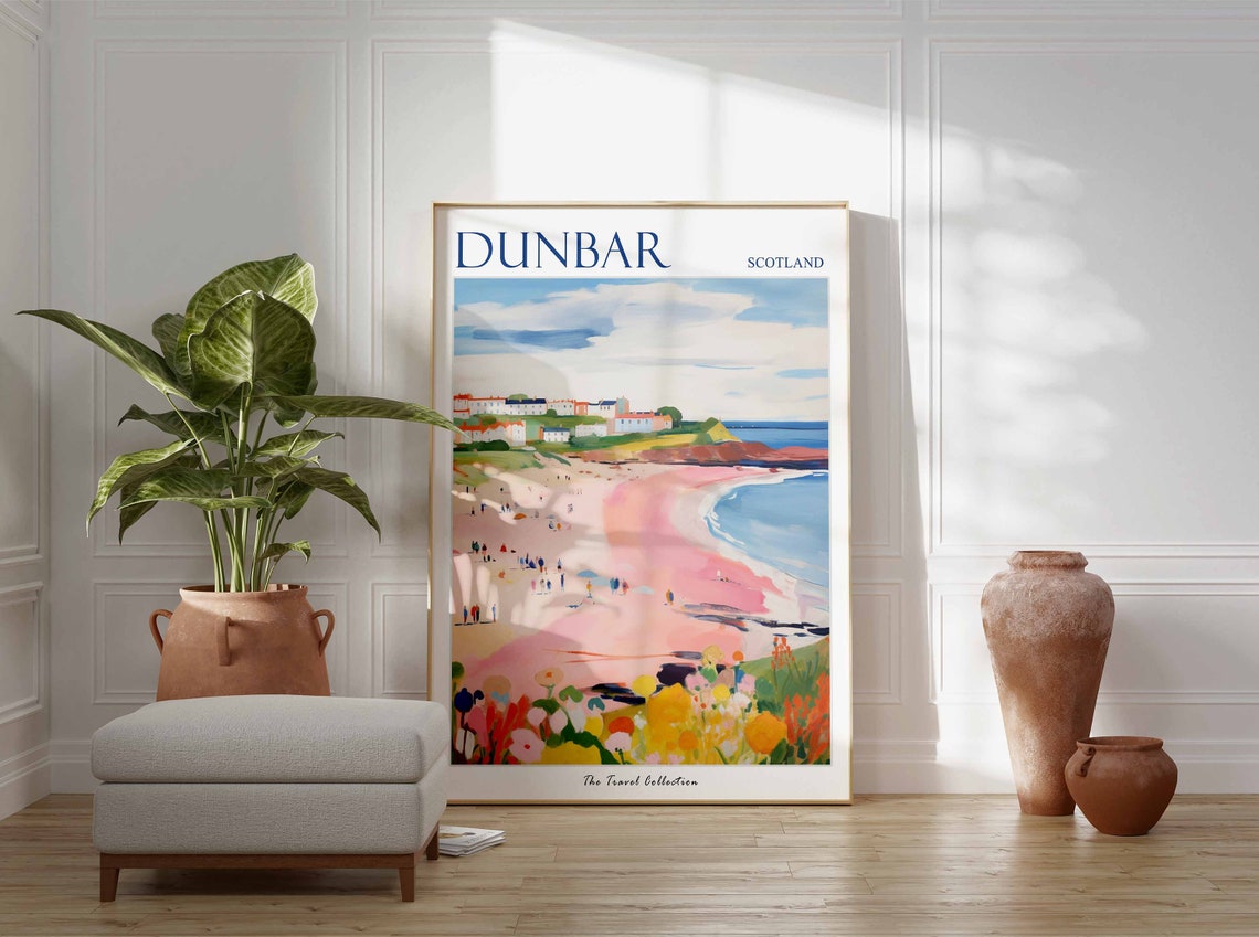 Dunbar Scotland Pink Sand Beach Coastal Town Wildflower Poster - Image 3