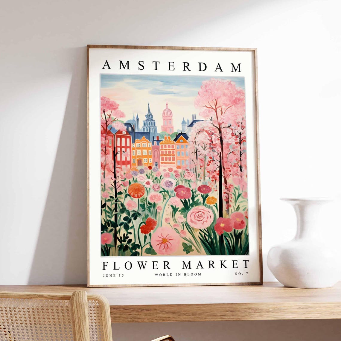 Amsterdam Holland Flower Market World In Bloom Pink Floral Poster
