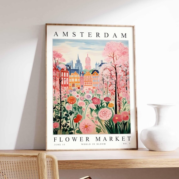 Amsterdam Holland Flower Market World In Bloom Pink Floral Poster