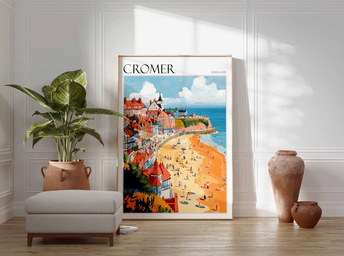 Cromer England Victorian Rooftops and Busy Beach Scene Poster - Image 3