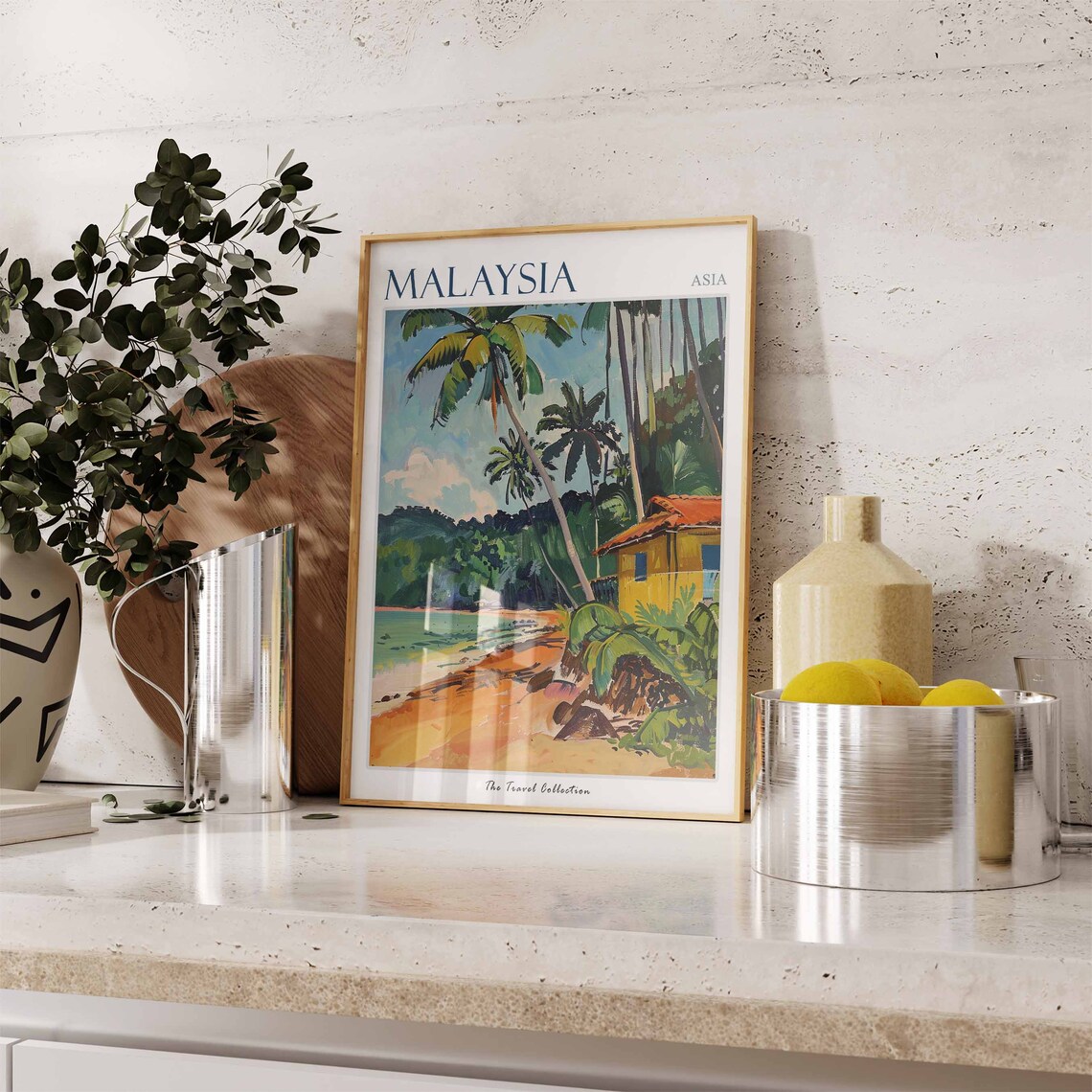Malaysia Asia Tropical Beach Palm Trees Orange Sand Travel Poster - Image 2