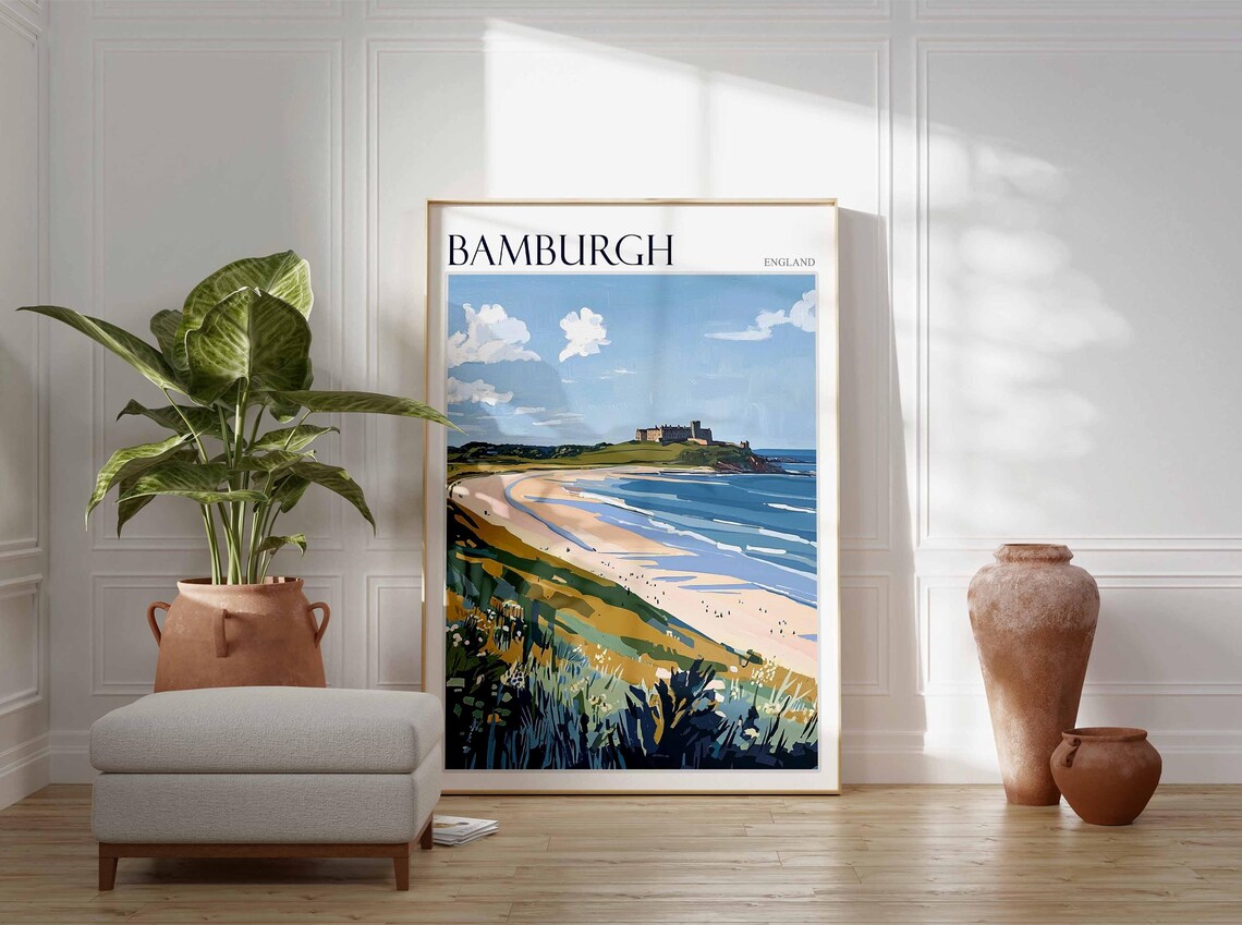 Bamburgh Beach Wide Panorama Castle Headland Northumberland Poster - Image 3