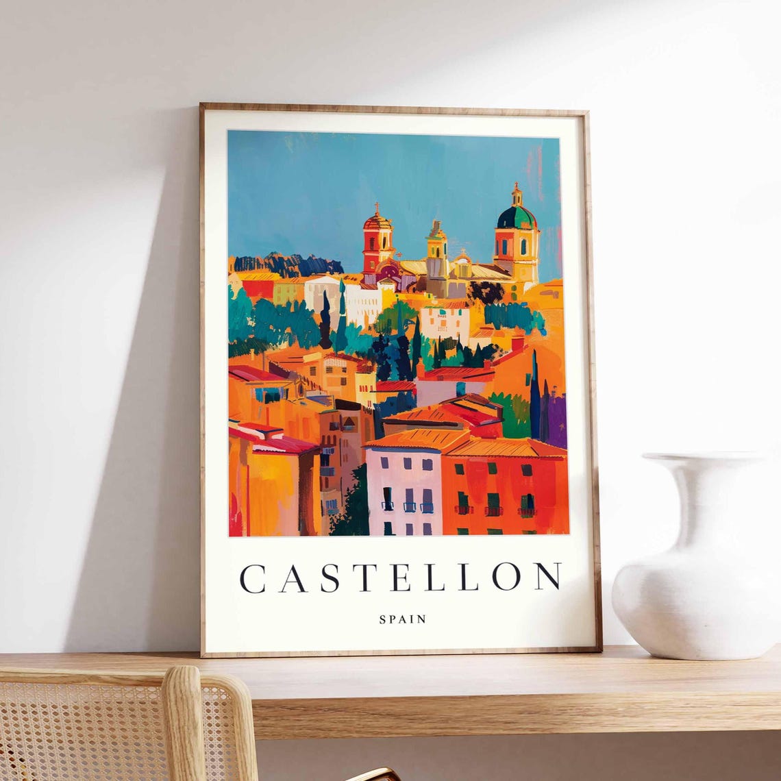 Castellon Spain Colorful Old Town Church Towers Painted Poster