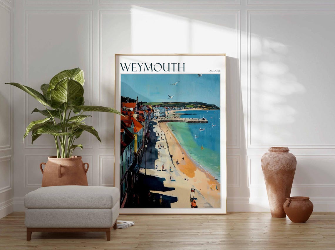 Weymouth England Long Esplanade Beach Strollers Seagulls Poster - Image 2