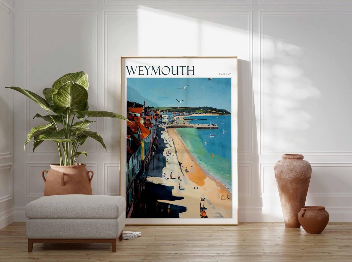 Weymouth Poster Dorset Poster Uk Travel Poster Coastal Wall Art Uk Home Decor Weymouth Travel Print Weymouth Wall Decor Dorset Print - Image 2