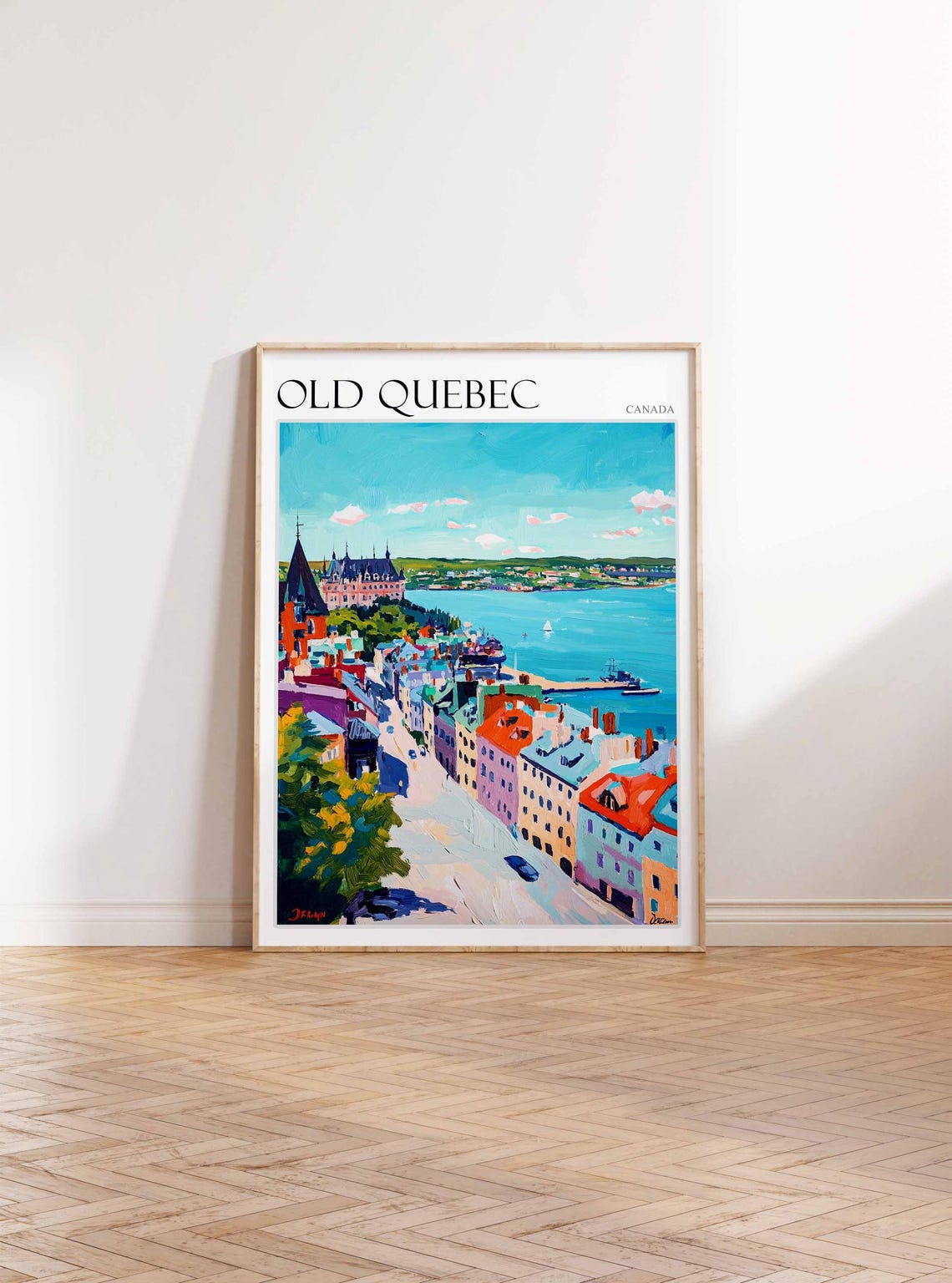 Old Quebec Canada Steep Old Street with Castle and Harbor Views Poster - Image 2