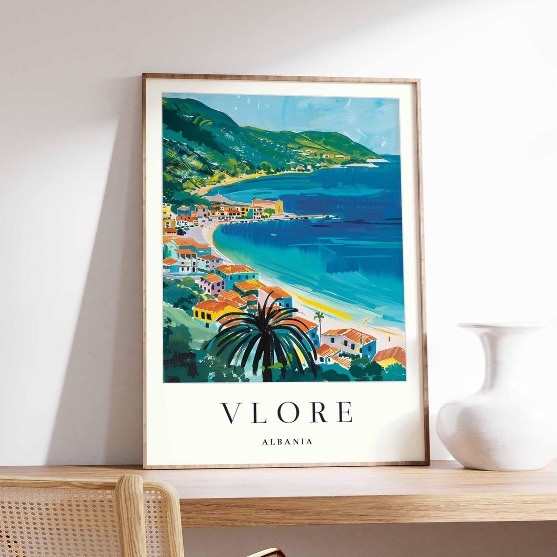 Vlore Albania Panoramic Bay Orange Roofs Aerial Travel Poster