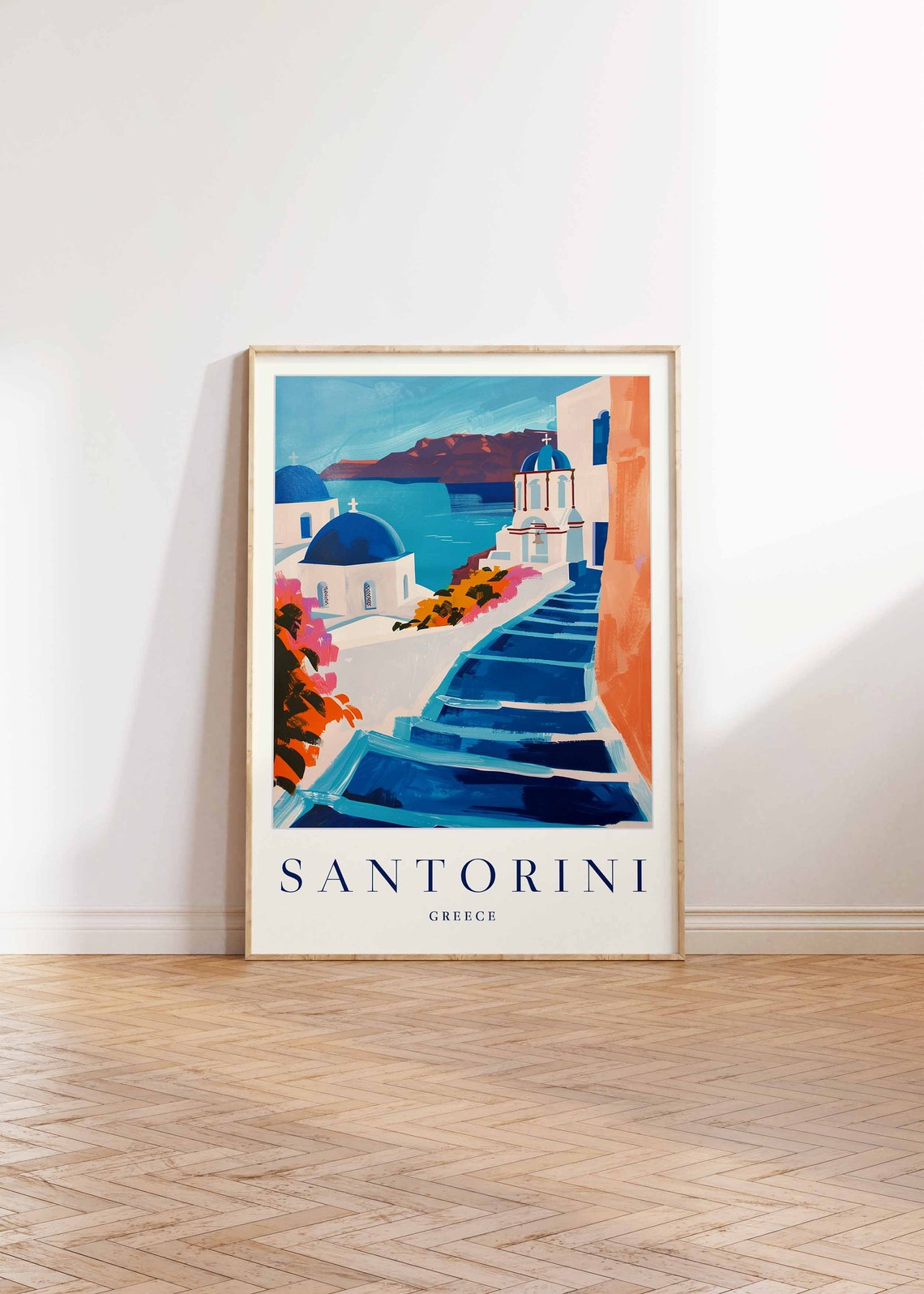 Santorini Blue Domes Whitewashed Steps Aegean Greece Travel Poster - Image 2