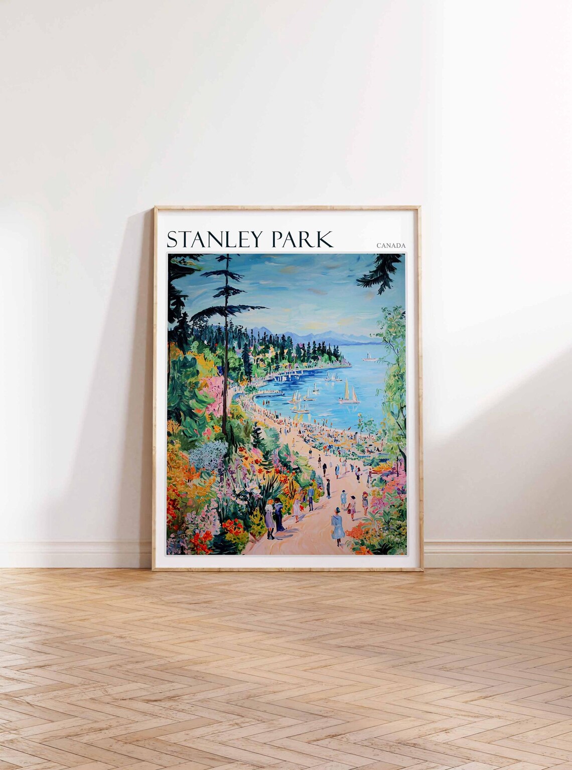 Stanley Park Vancouver Beach Crowd Sailboats Gardens Travel Poster - Image 2