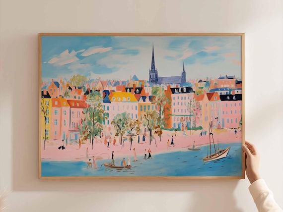 Dsseldorf Germany Print Rhine River European Cityscape Art