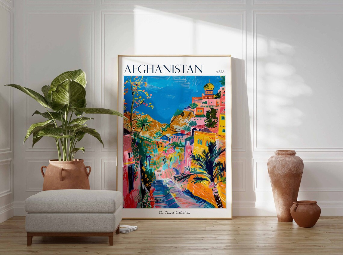 Afghanistan Asia Colorful Old Town Domes Steps Travel Poster - Image 2