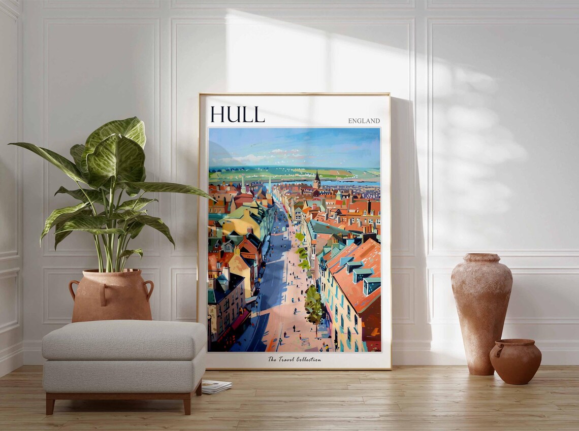 Hull England Aerial Rooftop View Old Town Street Vintage Travel Poster - Image 2