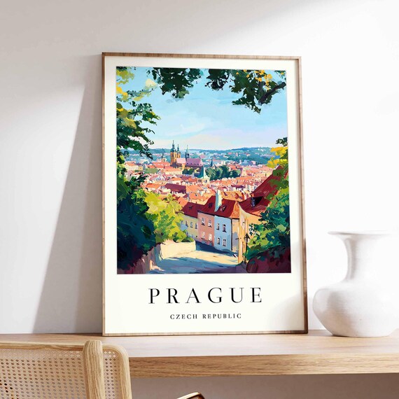Prague Hilltop Old Town Church Spire Leafy Green View Poster