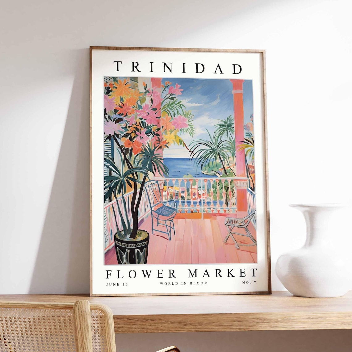 Trinidad Flower Market Pink Terrace Balcony Sea View Bloom Poster