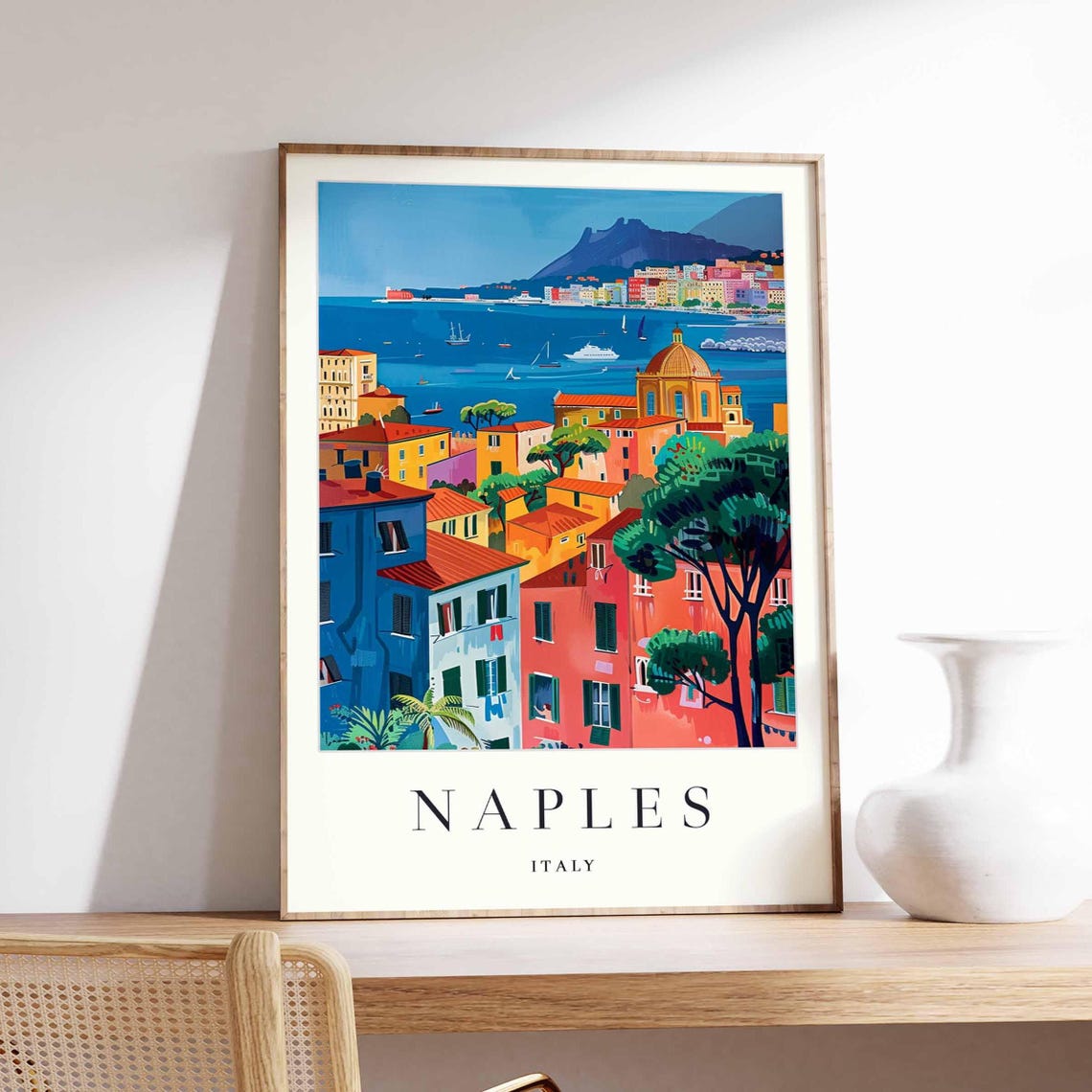 Naples Italy Bay View with Mount Vesuvius and Red Rooftops Poster