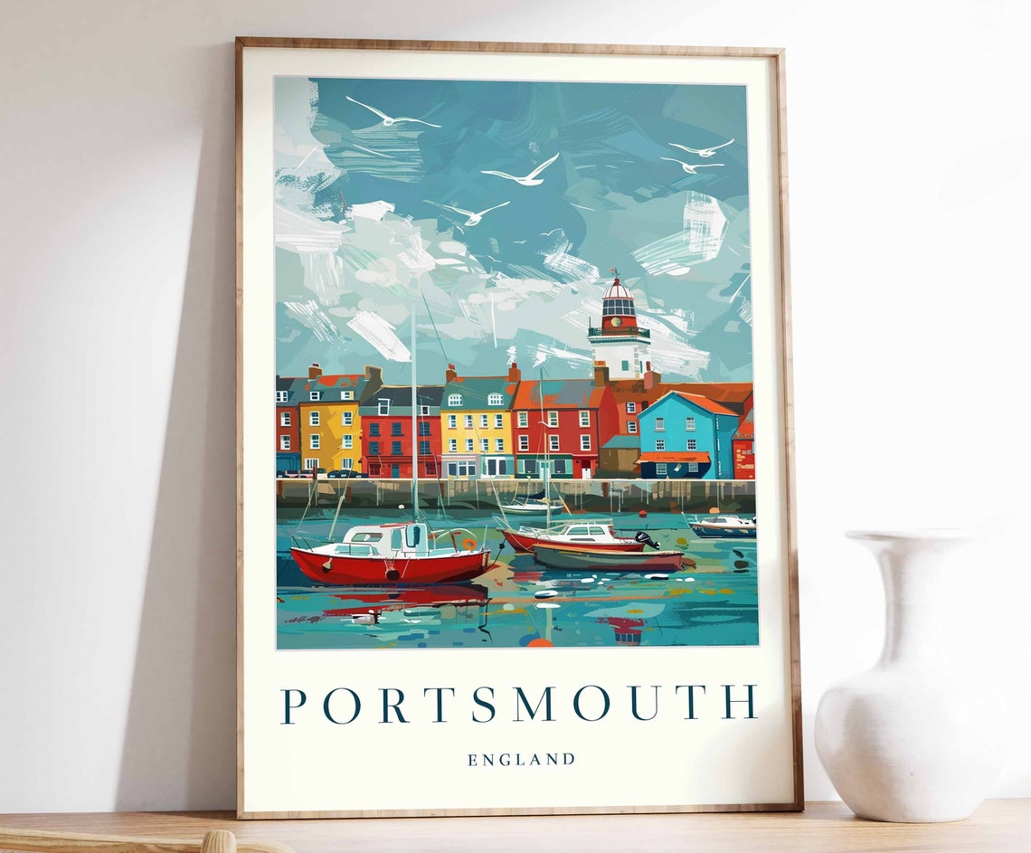 Portsmouth Poster Portsmouth Travel Print England Wall Art British Travel Print Uk Decor City Print Portsmouth Travel Poster