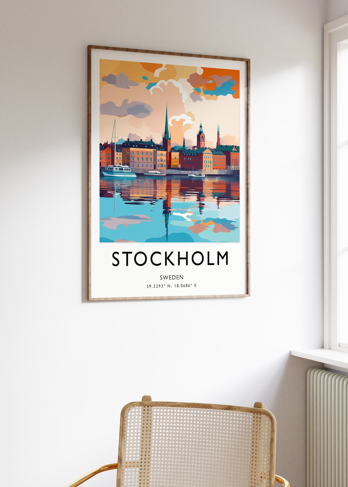 Stockholm Sweden Colorful Waterfront City Coordinates Photo Poster - Image 2