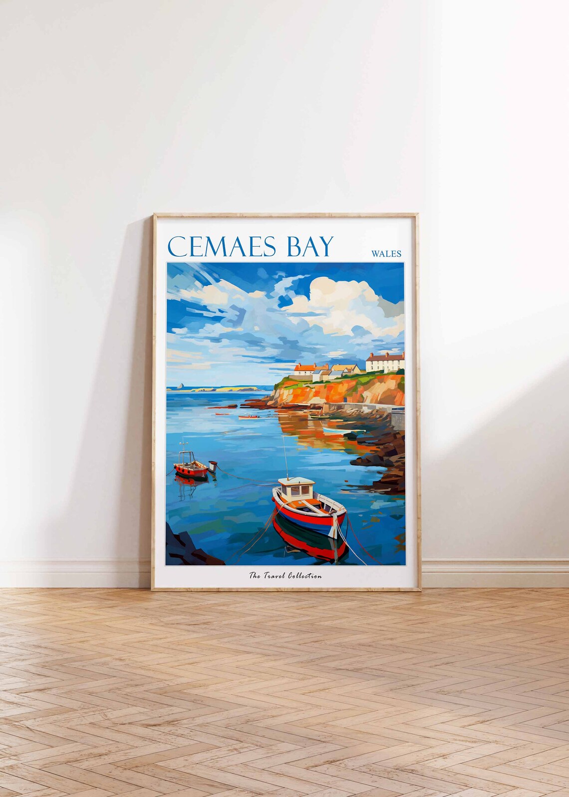Cemaes Bay Wales Harbor Fishing Boats Cliffs Seaside Travel Poster - Image 2