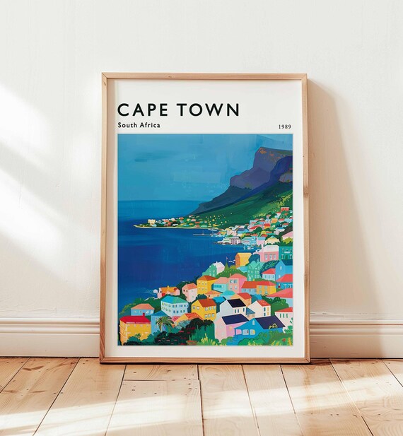 Cape Town South Africa 1989 Colorful Coastal Village Travel Poster