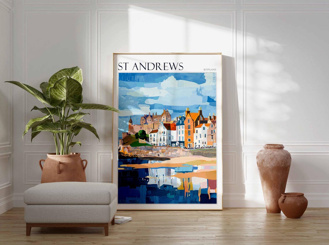 St Andrews Scotland Castle Ruins Harbor Reflection Art Poster - Image 2