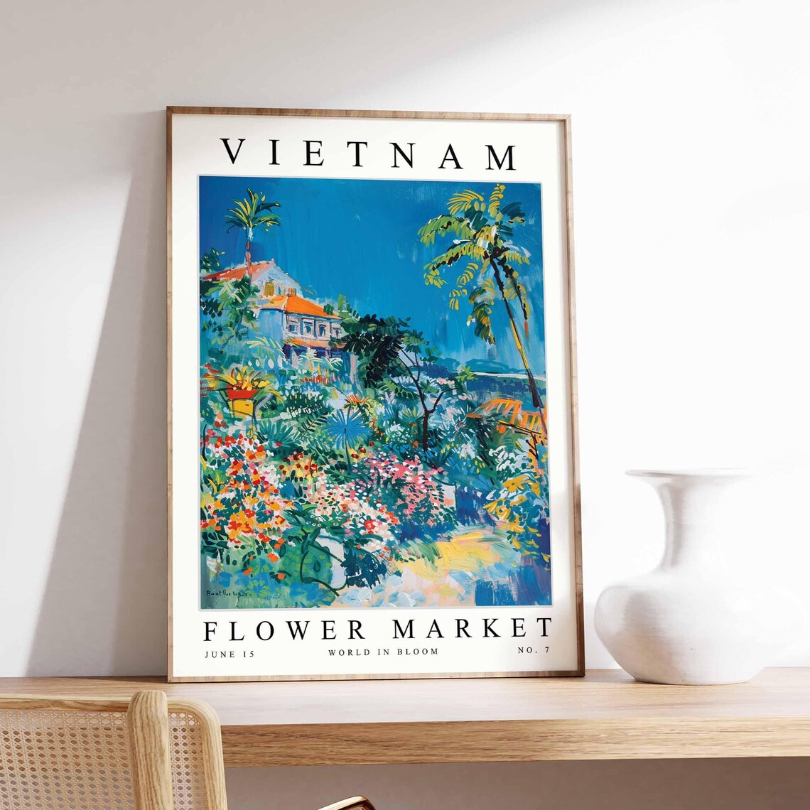 Vietnam Flower Market Tropical Palm Garden Villa Scene Poster