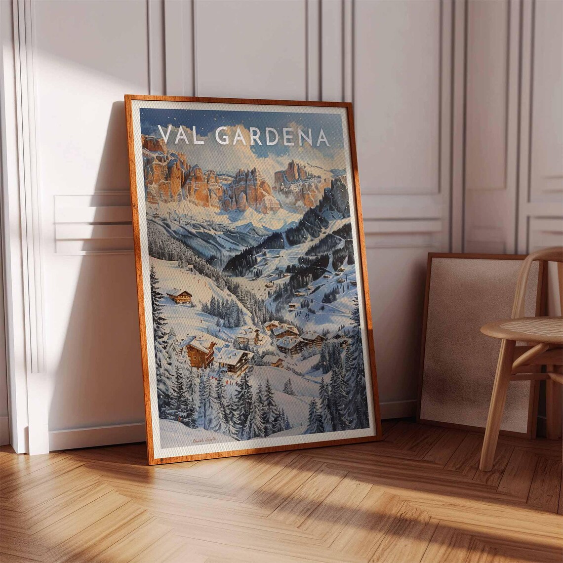 Val Gardena Italy Evening Village Moonlit Snowy Peaks Art Poster - Image 3