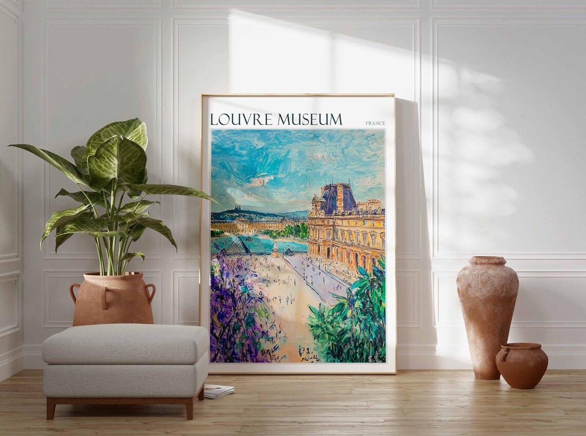 Louvre Museum Courtyard Fountain Garden Bloom Art France Poster - Image 3
