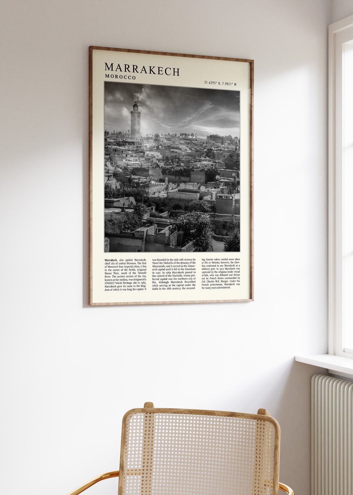 Marrakech Morocco Black and White Cityscape Photography Wall Poster - Image 2