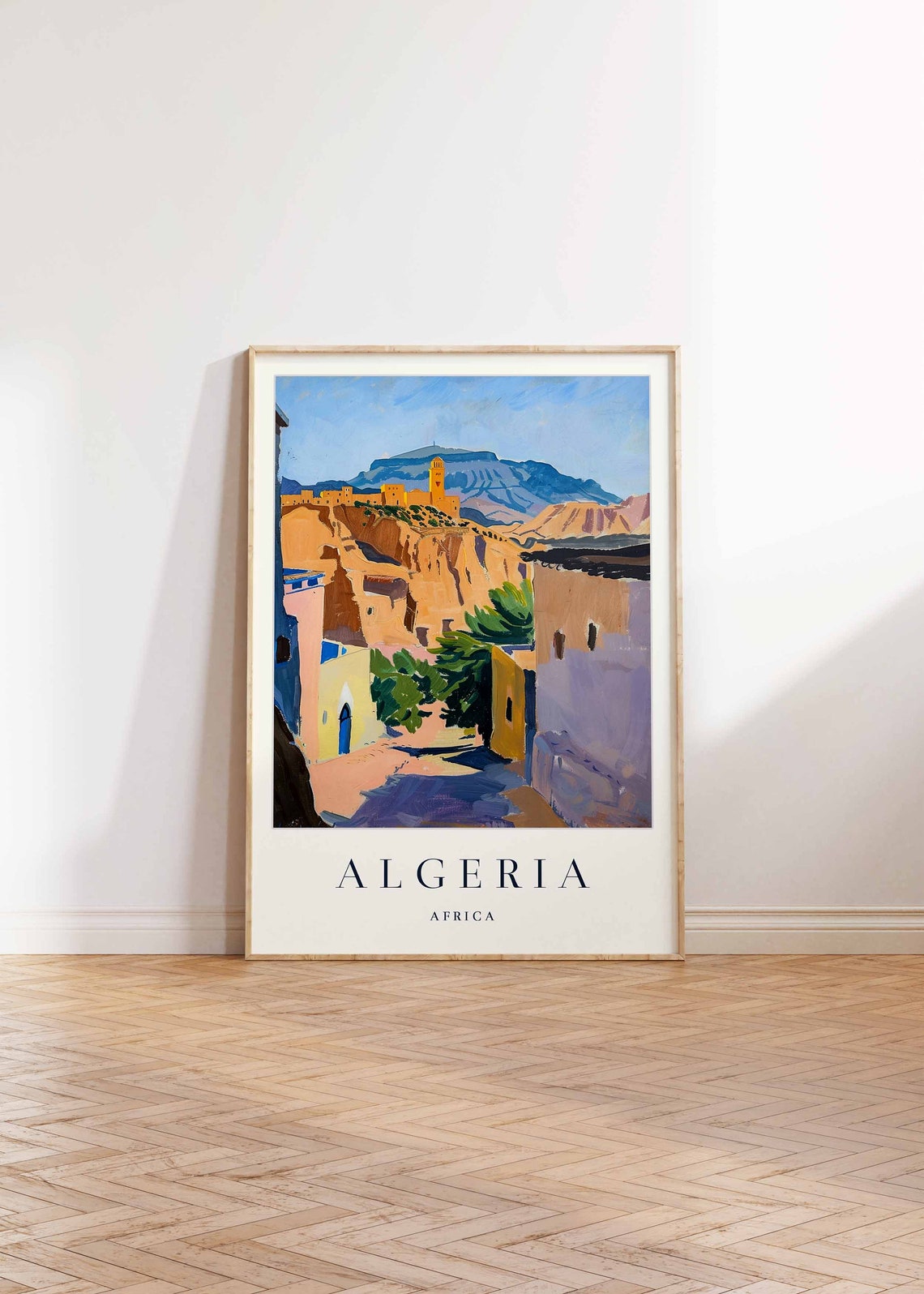 Algeria Africa Desert Cliffs Mosque Illustrated Travel Poster - Image 2