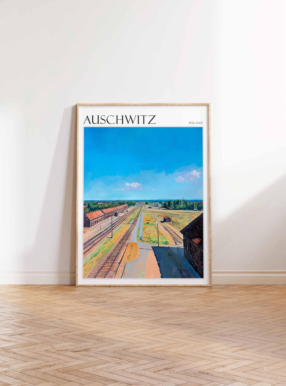 Auschwitz Poland Panoramic Barracks Blue Sky Memorial Art Poster - Image 3
