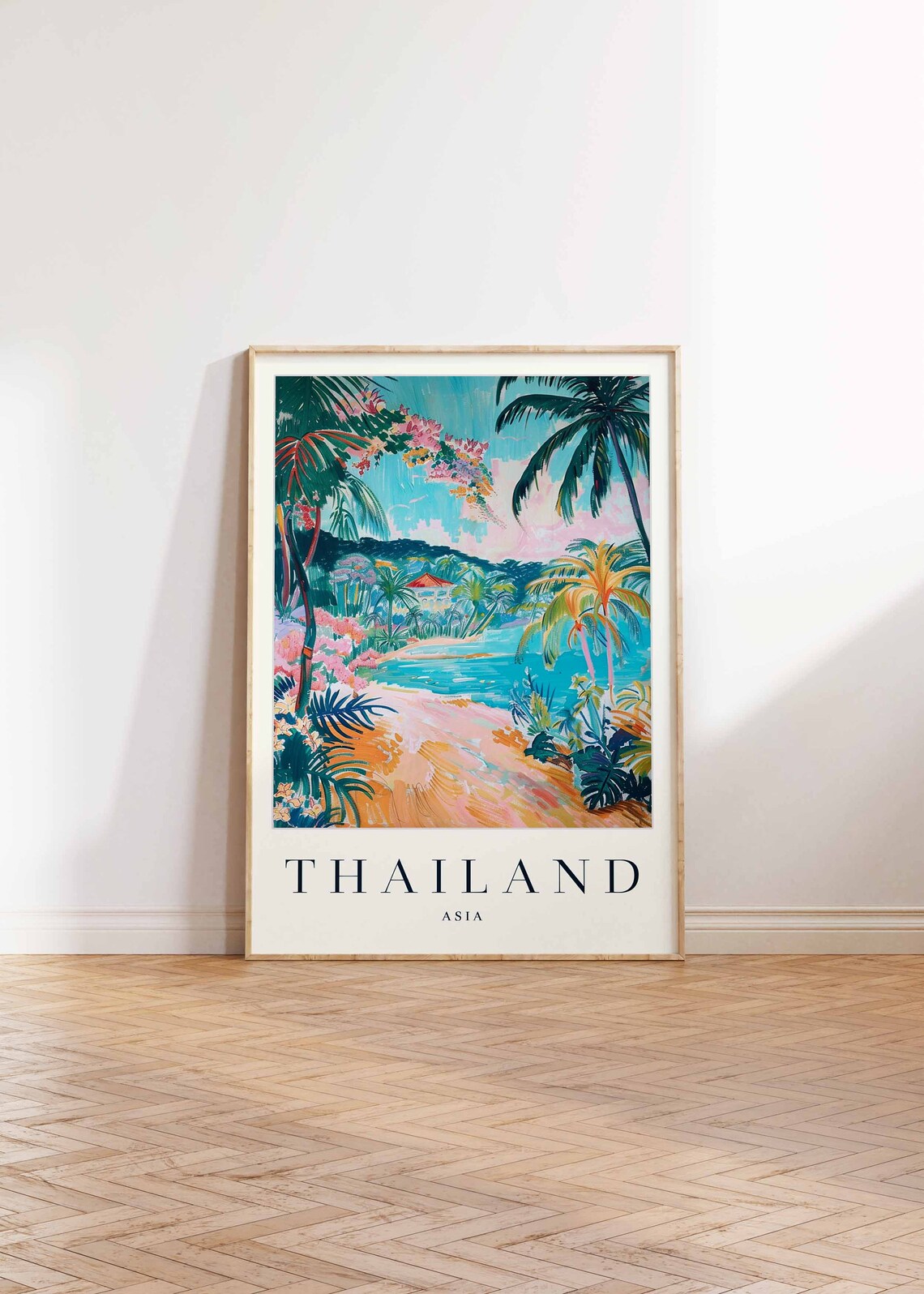Thailand Asia Tropical Beach Travel Poster Palm Tree Coast Artwork - Image 2