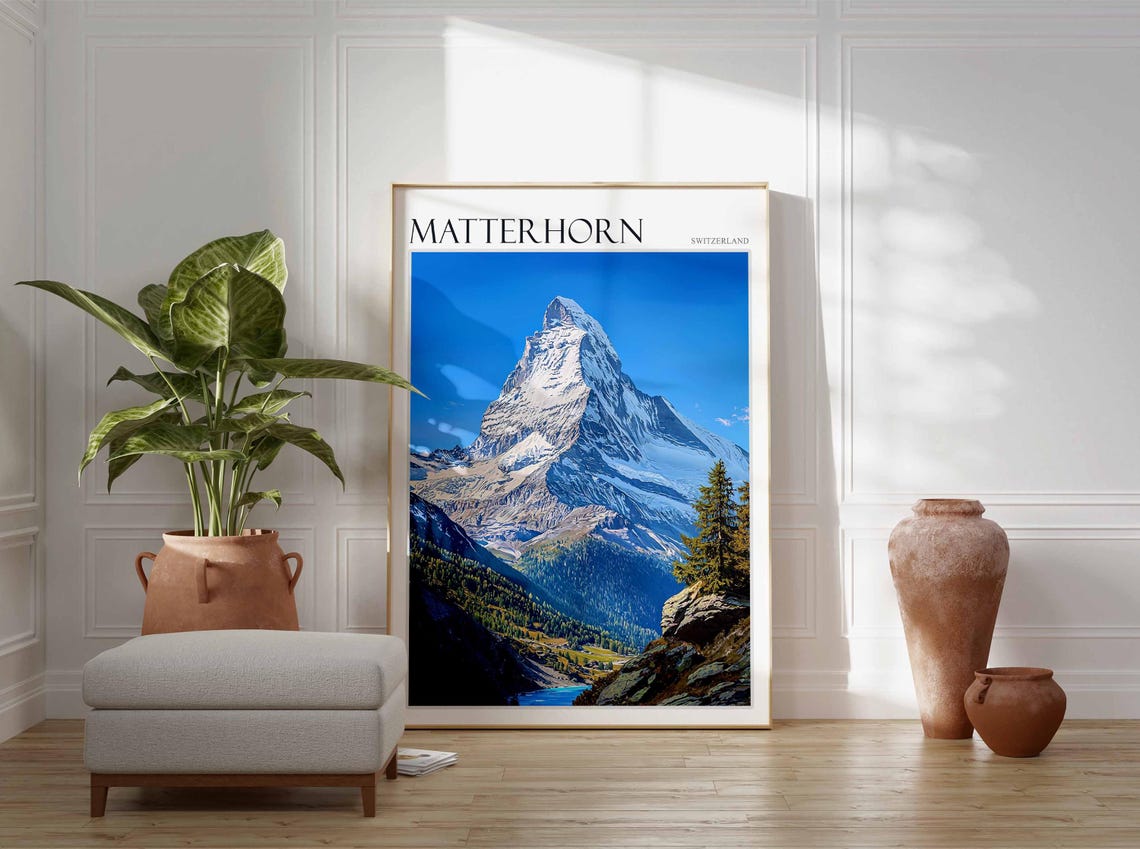 Matterhorn Poster Matterhorn Travel Print Swiss Decor Europe Travel Poster European Wall Art Switzerland Wall Art Mountain Poster - Image 3
