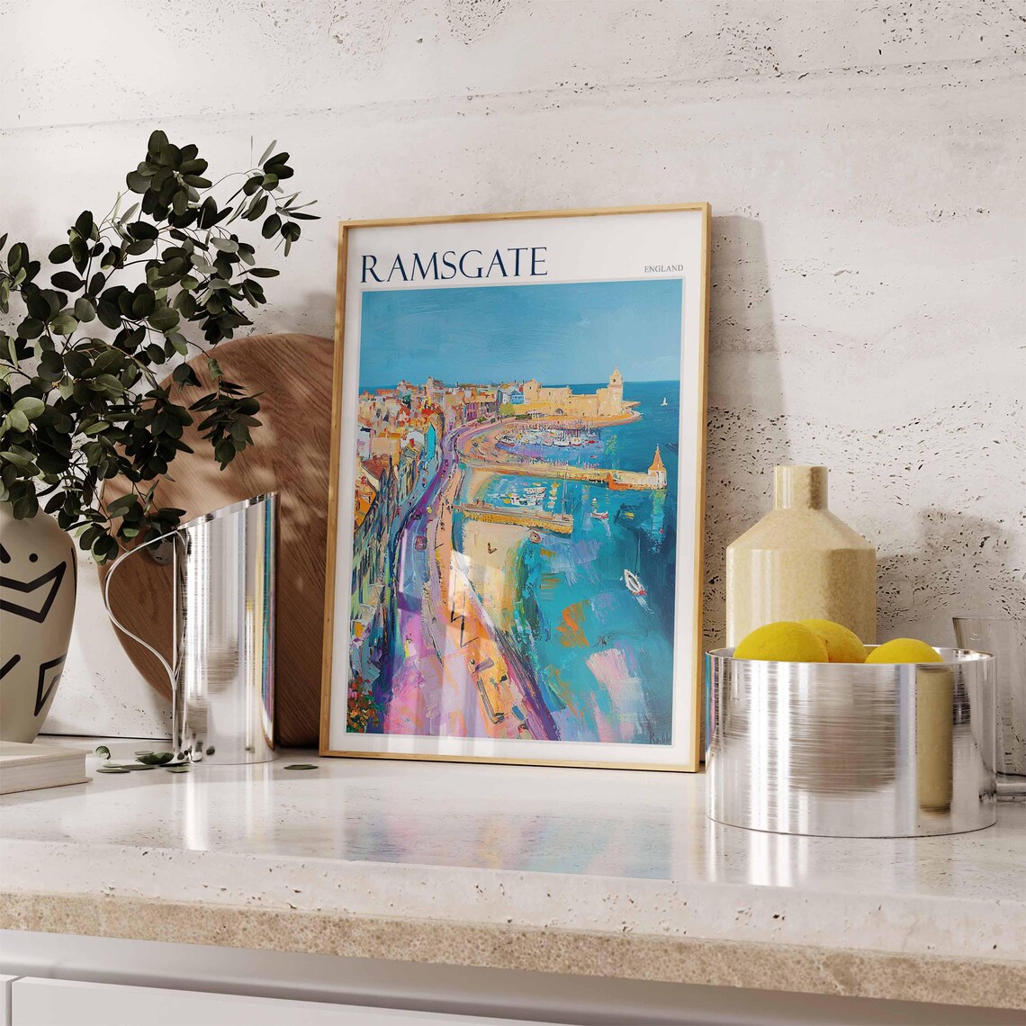 Ramsgate England Aerial Coast Marina Vibrant Painting Poster - Image 3