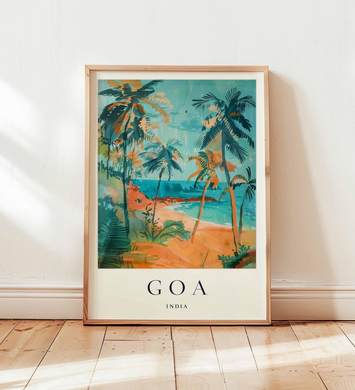 Goa India Palm Trees Beach Tropical Watercolor Travel Poster