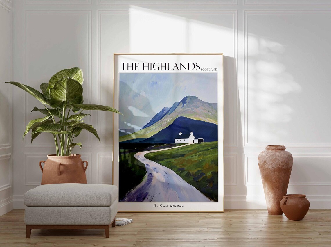 The Highlands Scotland White Cottage Winding Road Mountain Glen Poster - Image 2