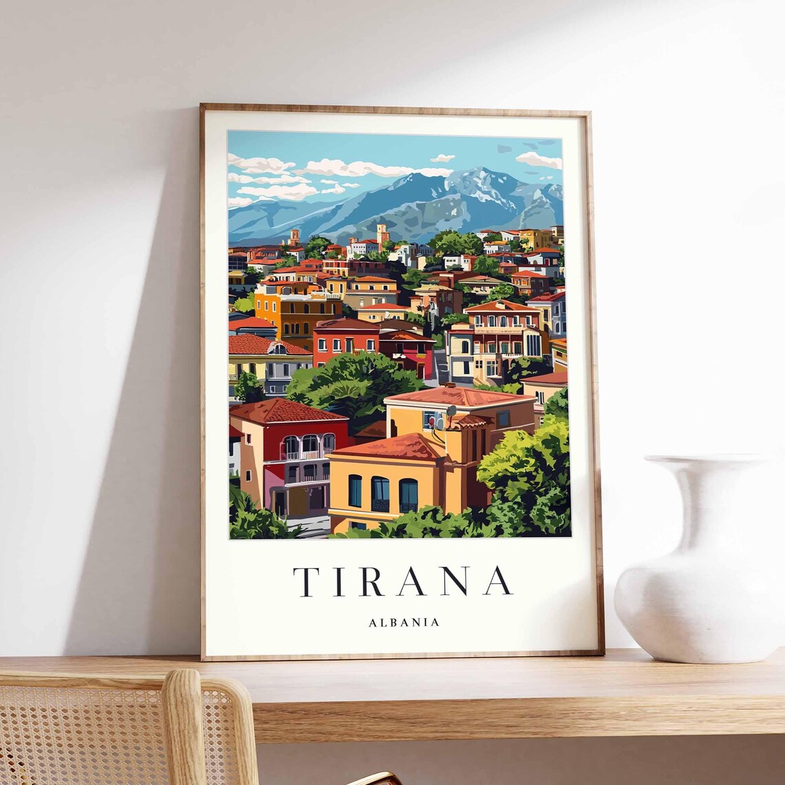 Tirana Albania Rooftop Cityscape Terracotta Roofs Mountain View Poster