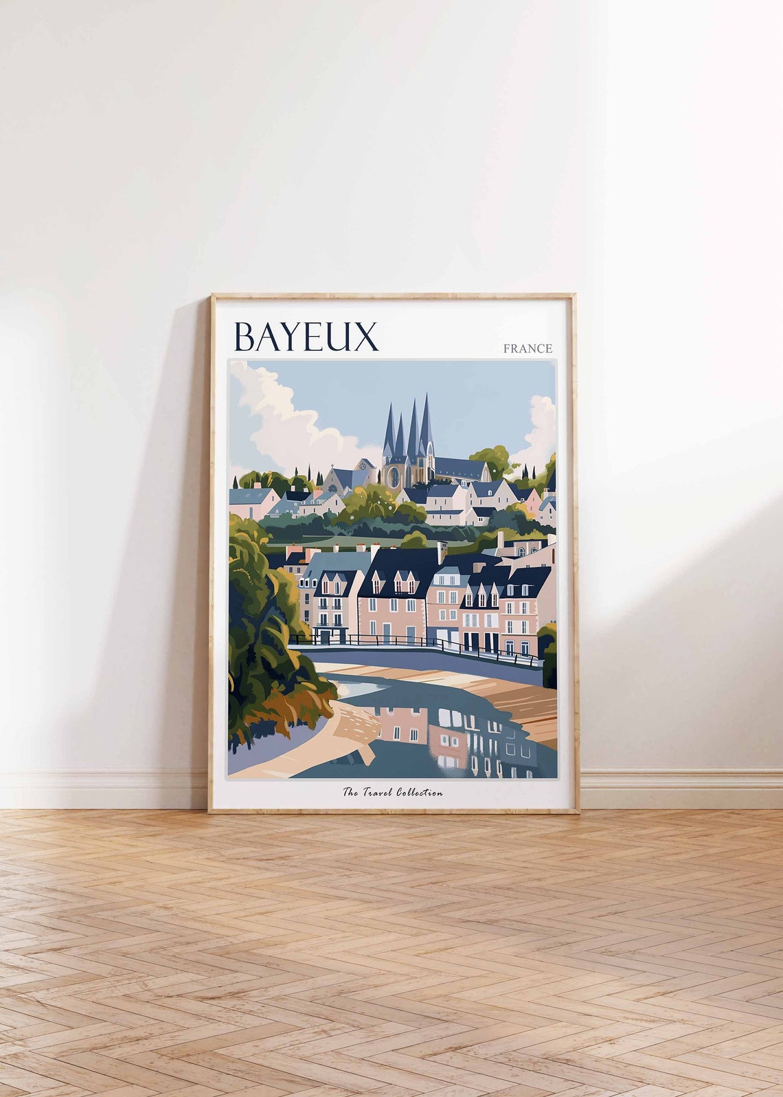 Bayeux France Cathedral Riverside Illustrated Travel Poster Art - Image 2