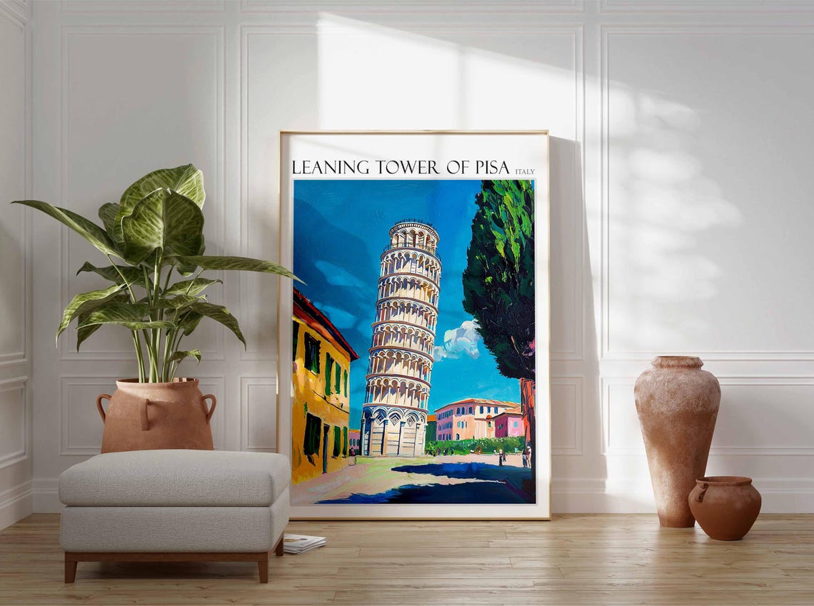 Leaning Tower Of Pisa Poster Leaning Tower Of Pisa Travel Print Italian Travel Poster Tropical Decor Travel Gift Coastal Decor - Image 2