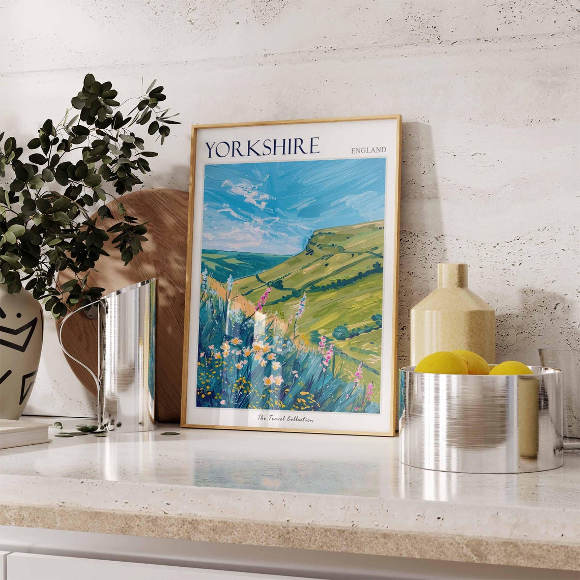 Yorkshire England Travel Poster Rolling Green Hills And Wildflowers - Image 3