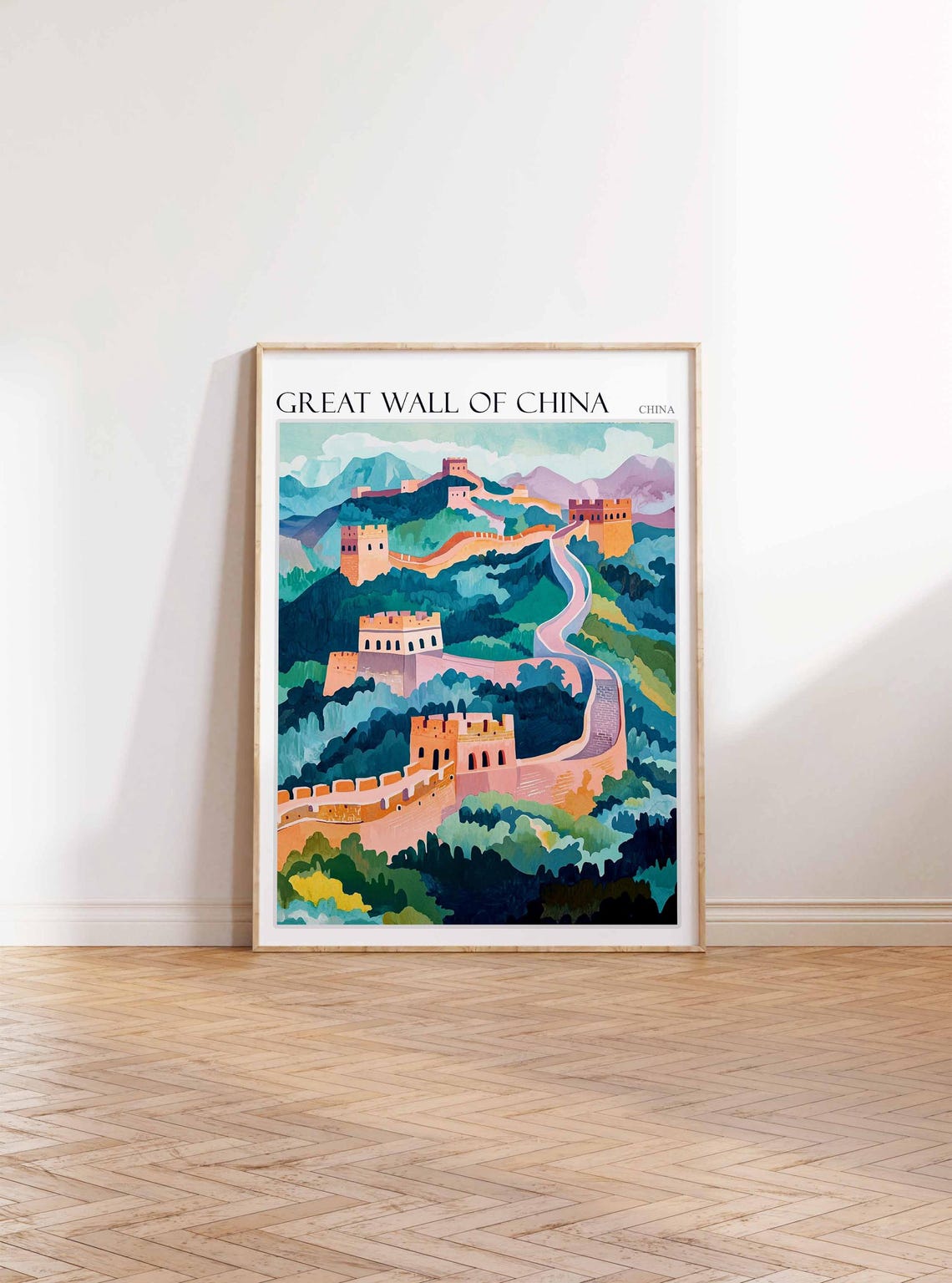 Great Wall of China Curved Wall and Pastel Watchtowers Poster - Image 3