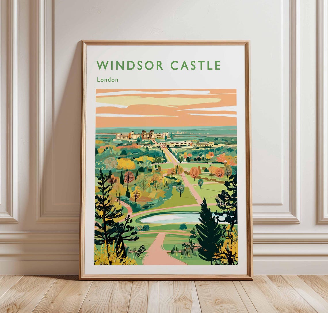 Windsor Castle London Parkland Panorama Autumn Sunset Travel Poster