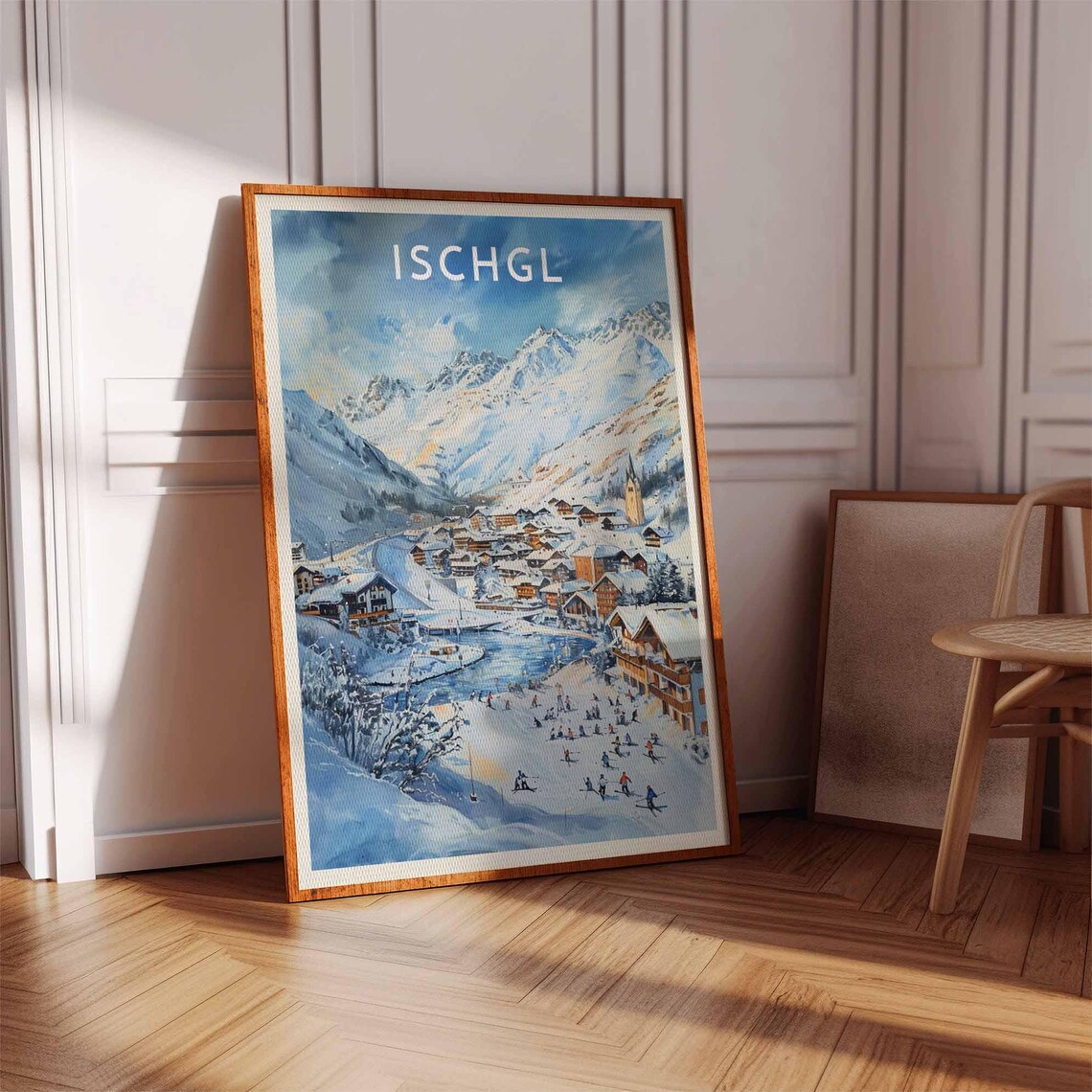 Ischgl Austria Church Spire Village Skiers Piste Winter Poster - Image 2