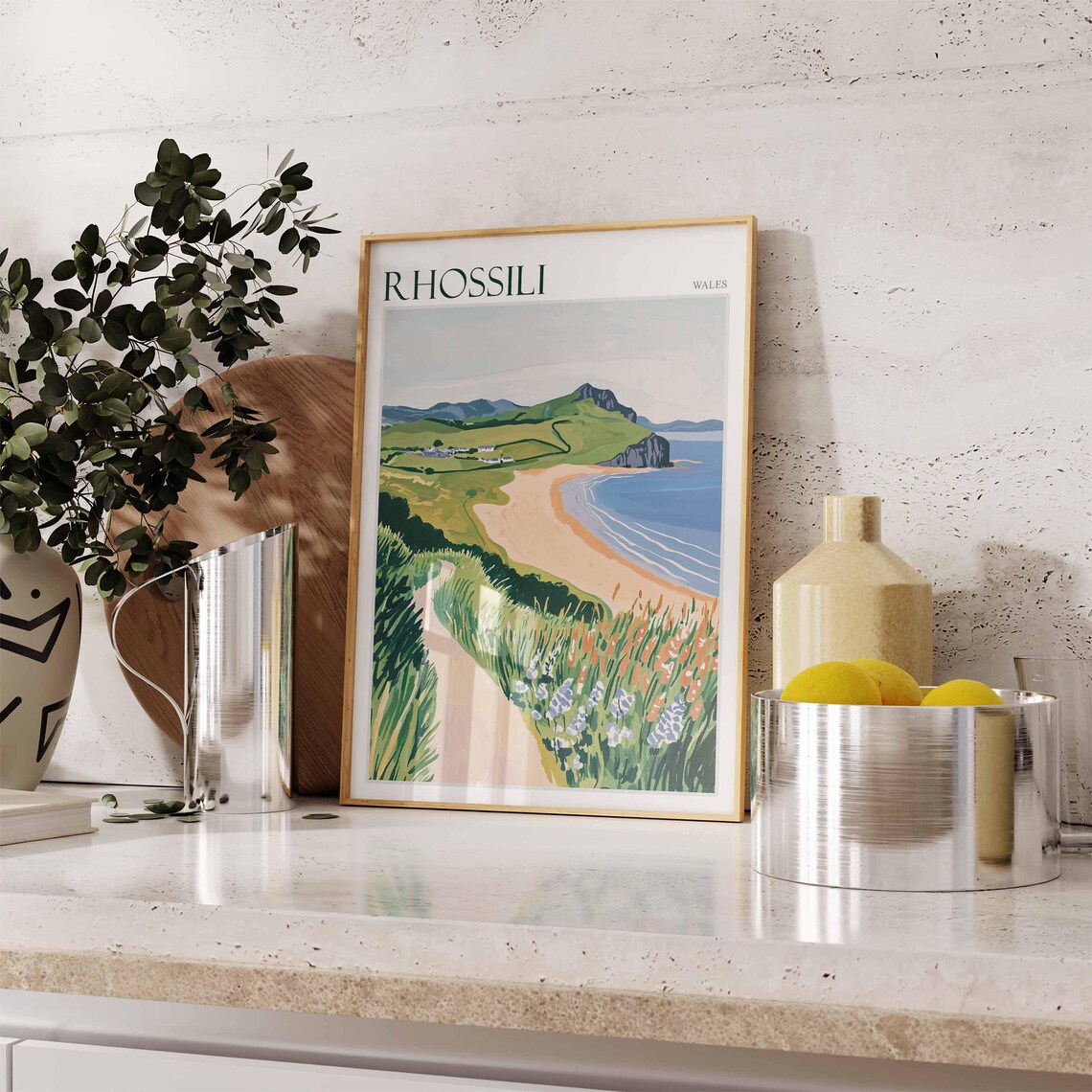 Rhossili Bay Poster Wales Poster Uk Travel Poster Coastal Wall Art British Decor Rhossili Travel Print Rhossili Wall Art Wales Decor - Image 3