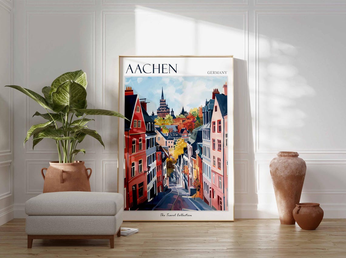 Aachen Germany Historic Street Cathedral Spires City Travel Poster - Image 2