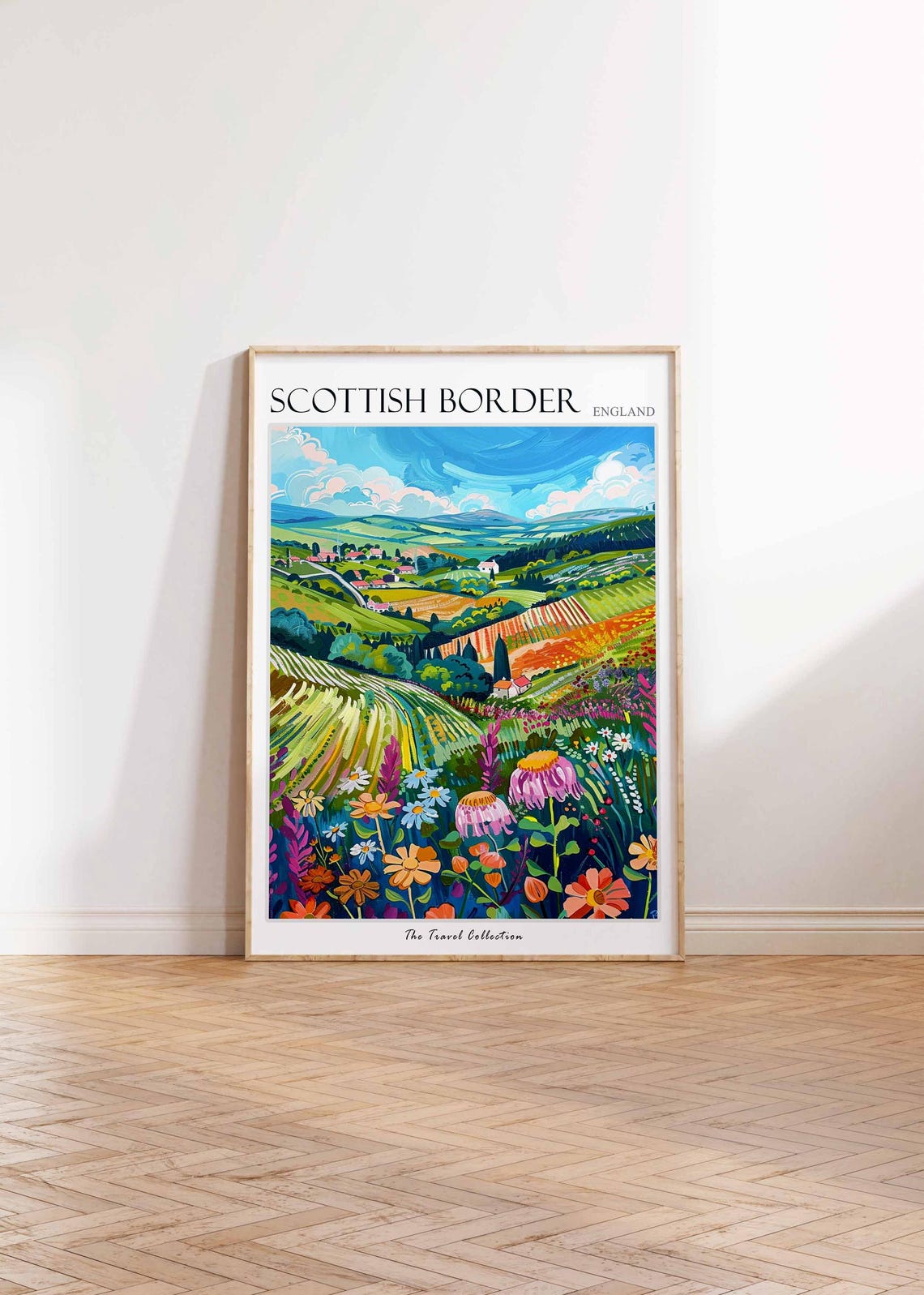 Scottish Borders Striped Fields Wildflower Patchwork Art Poster - Image 2