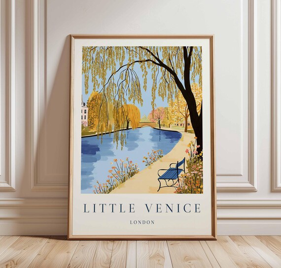 Little Venice London Canal Willow Trees Park Bench Travel Poster