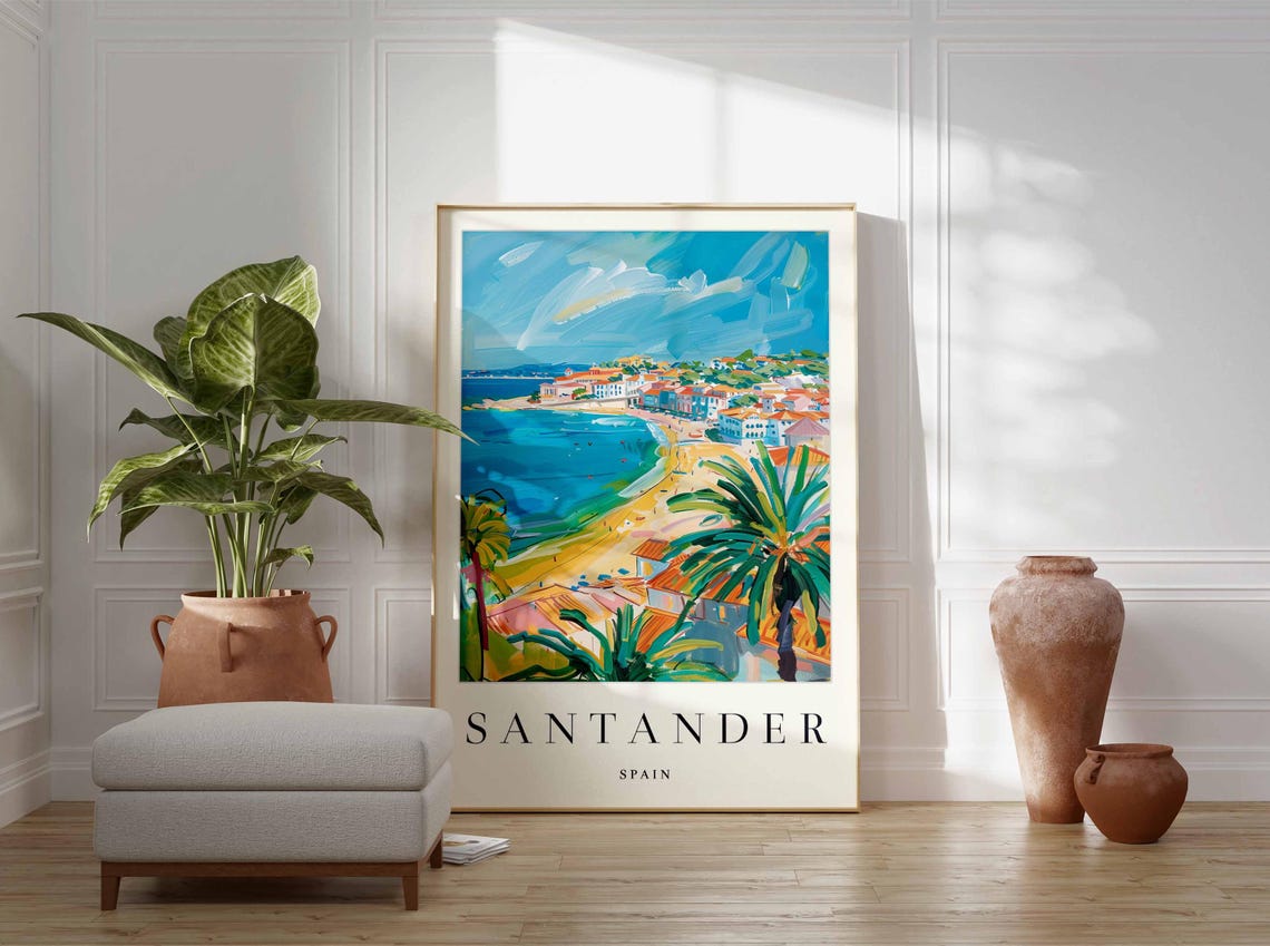 Santander Spain Impressionist Beach Scene in Bright Colors Poster - Image 4