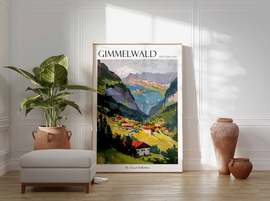 Gimmelwald Switzerland Valley Village Red Roofs Mountain Travel Poster - Image 3